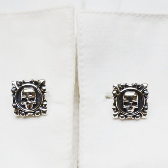STERLING SILVER 925 DESIGNER CUFFLINKS SCULL DESIGN ONE SIZE NEWLY HANDMADE - Picture 10 of 15